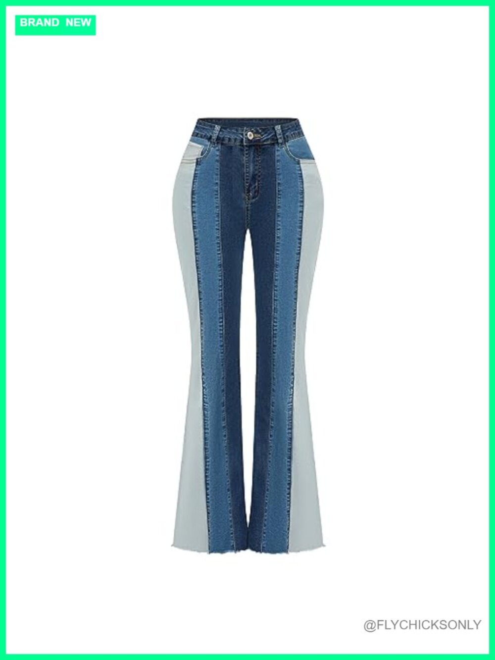 Patchwork Flare Jeans Stretch High Waisted Bell Bottom Raw Hem Denim Pants